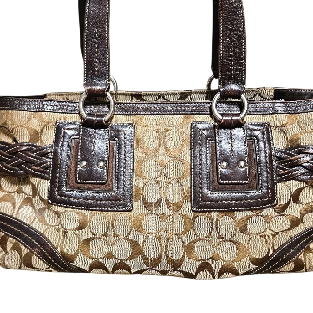 Vtg Coach 05079 Brown Soho Signature Jacquard Leather Satchel Purse Shoulder Bag
